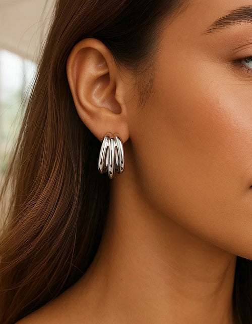 Load image into Gallery viewer, Sterling Silver Triple Barrelled Strand Hoop Earrings
