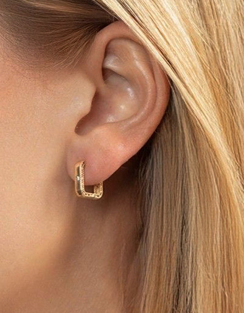 Load image into Gallery viewer, 14K Yellow Gold Diamond Square Huggie Earrings

