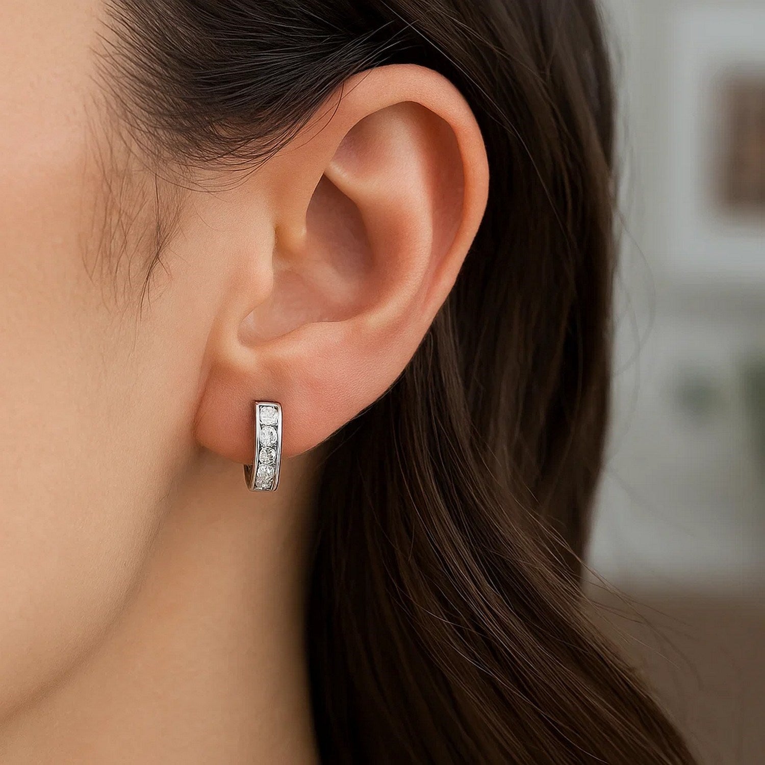 Sterling Silver Petite CZ Hoop Earrings
