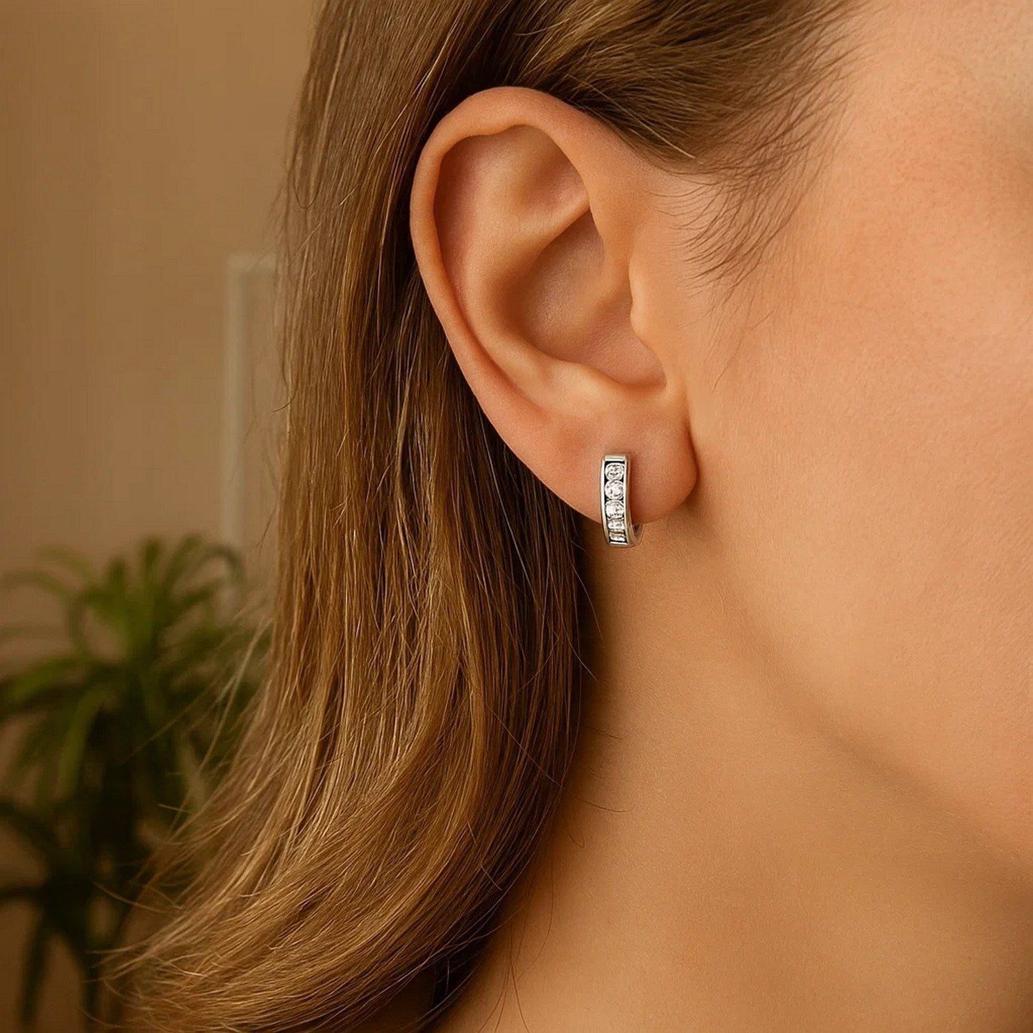 Sterling Silver Petite CZ Hoop Earrings