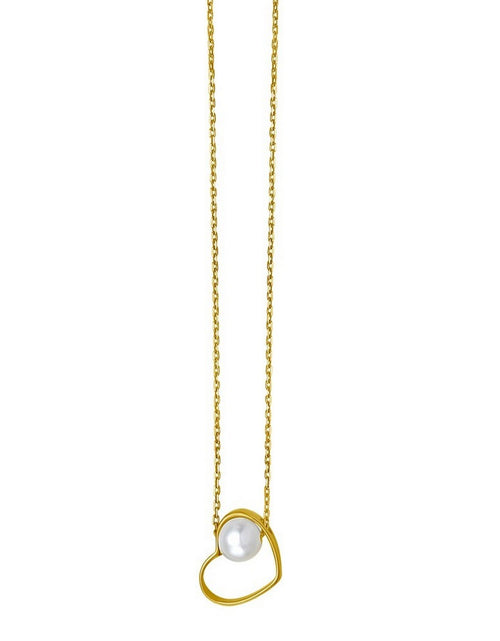 Load image into Gallery viewer, 14K Yellow Gold Open Heart Freshwater Pearl Necklace – Adjustable 16 to 18 Inch
