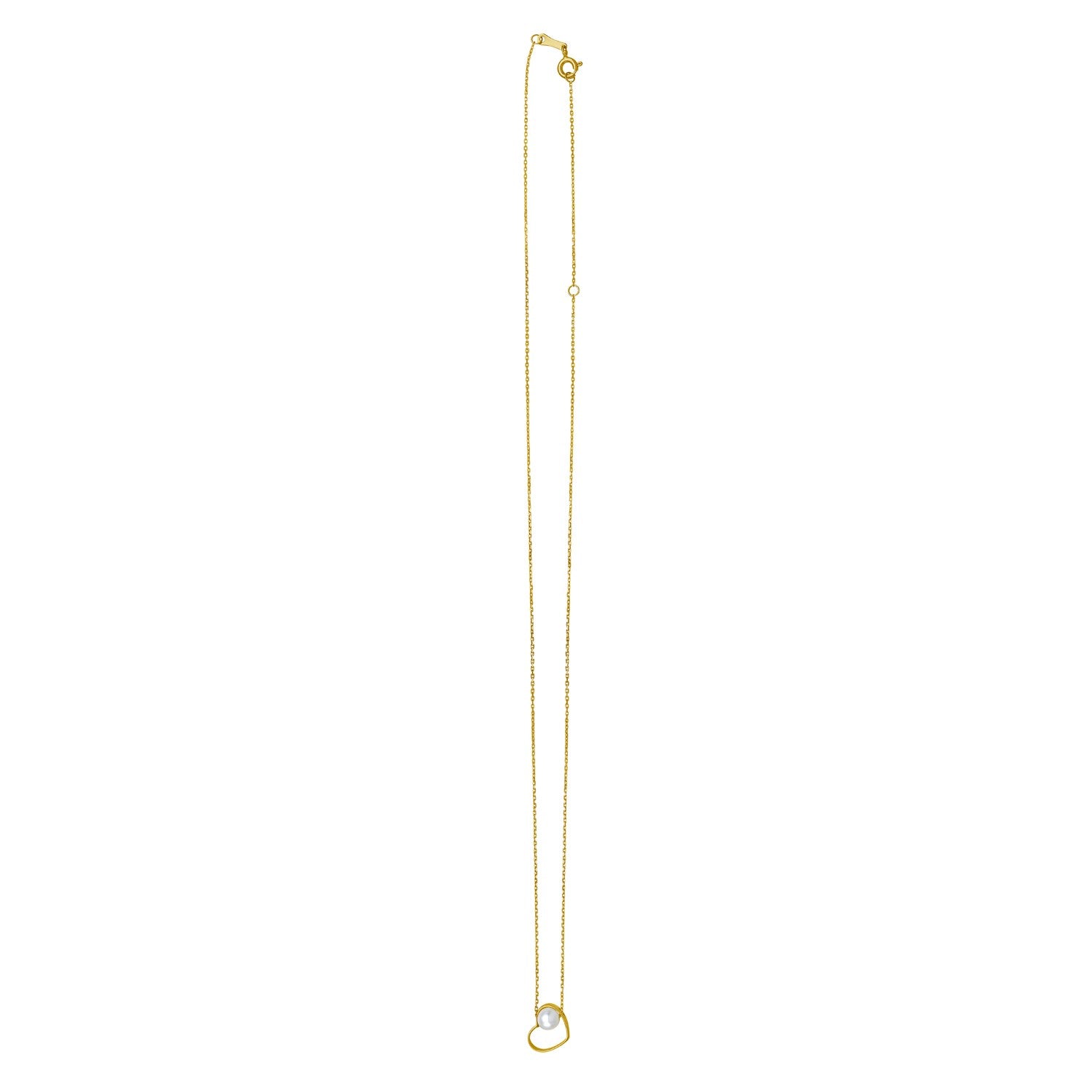 14K Yellow Gold Open Heart Freshwater Pearl Necklace – Adjustable 16 to 18 Inch