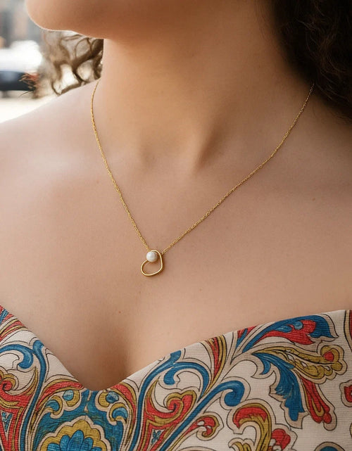 Load image into Gallery viewer, 14K Yellow Gold Open Heart Freshwater Pearl Necklace – Adjustable 16 to 18 Inch

