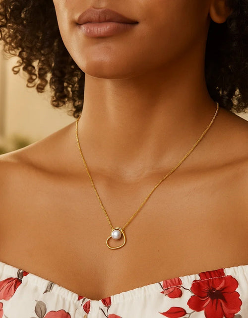 Load image into Gallery viewer, 14K Yellow Gold Open Heart Freshwater Pearl Necklace – Adjustable 16 to 18 Inch
