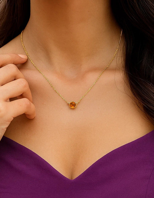 Load image into Gallery viewer, 14K Yellow Gold Round Citrine Bezel Necklace 17 Inch
