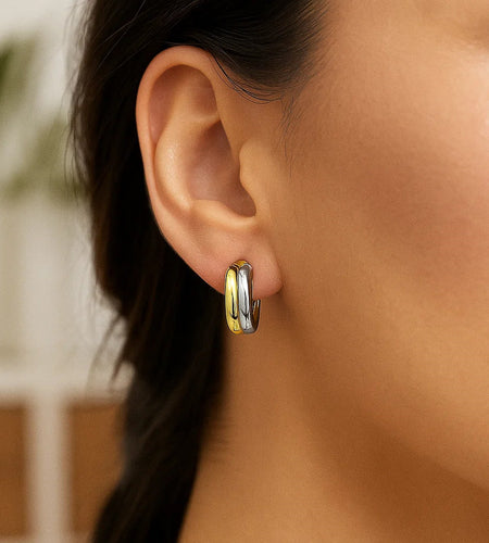 14k Two Tone Gold Double Round Hoops