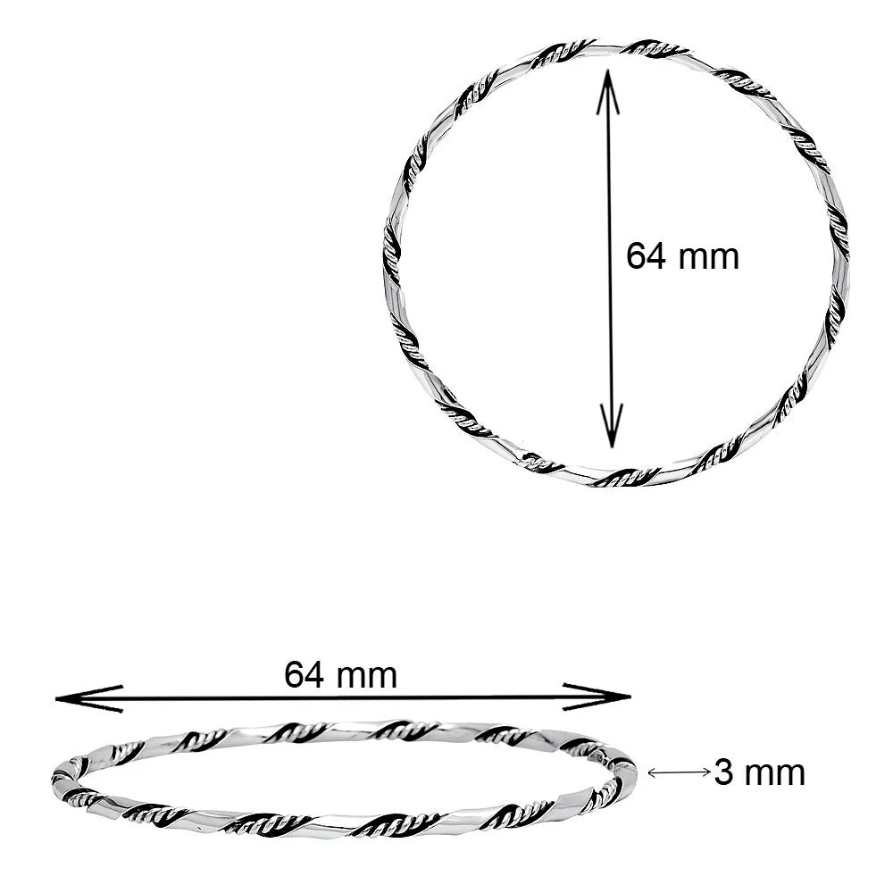 Sterling Silver Twisted Rope Bangle Bracelet 925 – 64mm Classic Stackable Silver Bracelet 3mm