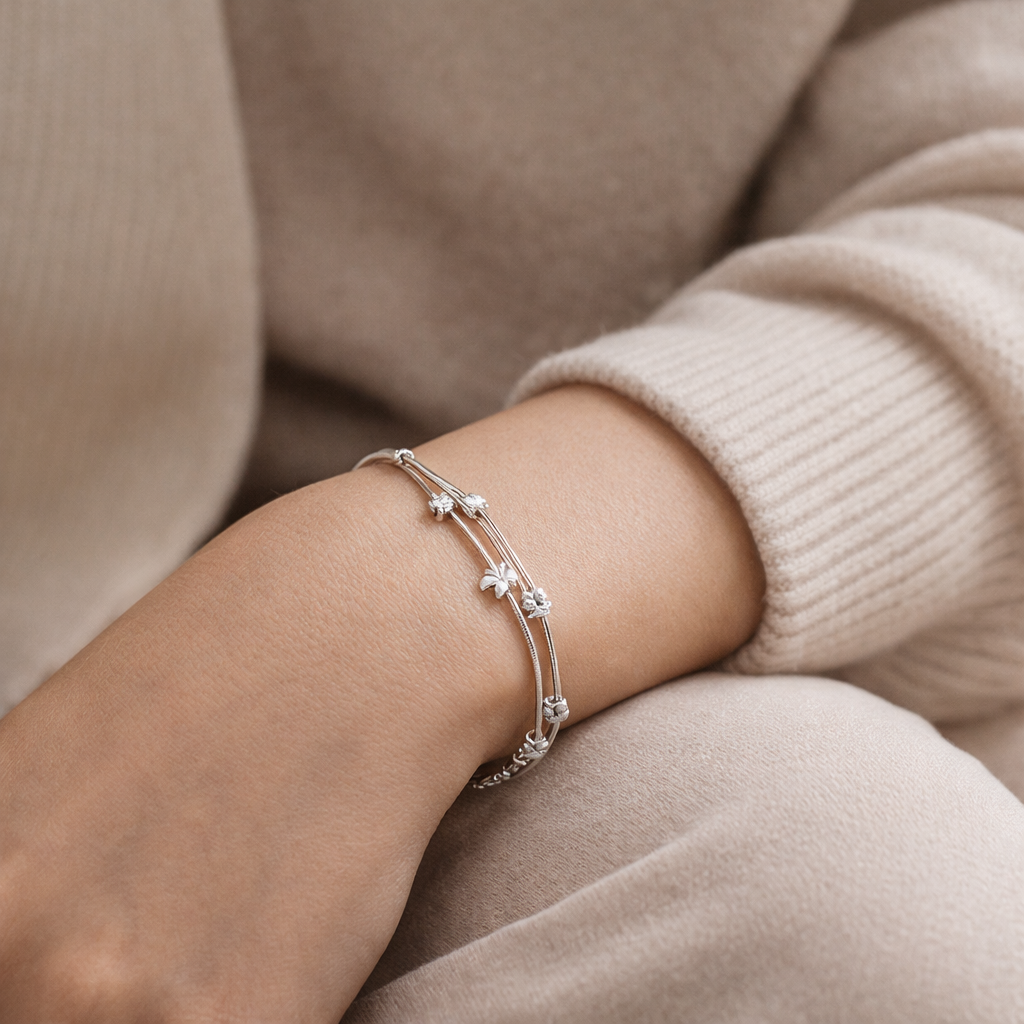 925 Sterling Silver “Starlight Drift” Multi-Strand Star & Bead Bracelet – Celestial Chain