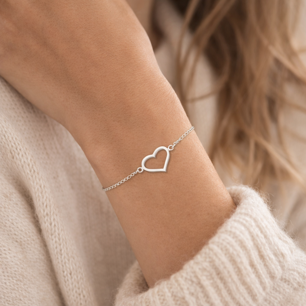 925 Sterling Silver "Open Heart Whisperer"Chain Bracelet – Minimalist Adj Bracelet