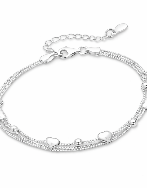 Load image into Gallery viewer, 925 Sterling Silver "Sweetheart Drift" Triple Strand Heart &amp; Bead Bracelet
