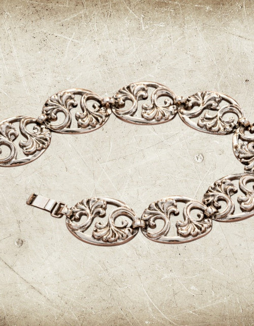 Load image into Gallery viewer, Sterling Silver Scroll Link Bracelet – Artisan Oval Panel Design
