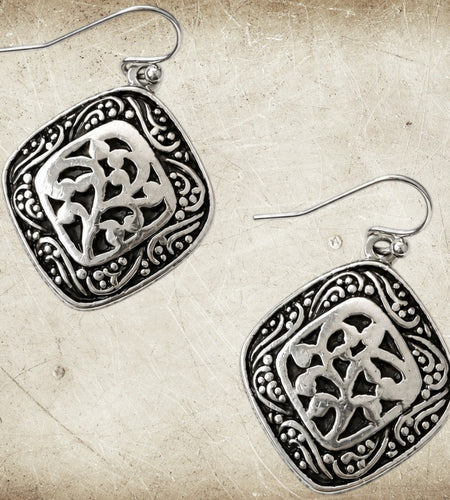 Pre-Owned Lia Sophia Silver Tone Scroll Drop Earrings Vintage Boho Statement Dangles