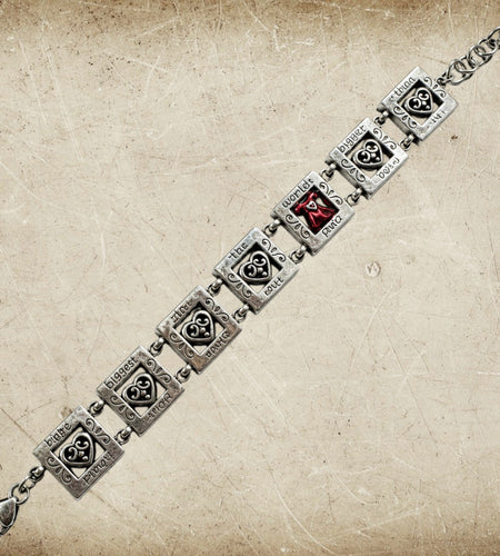 Brighton Silver-Tone Story Panel Bracelet with Red Crystal Heart Accent