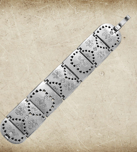 Brighton Crystal Fleur-de-Lis Filigree Panel Bracelet