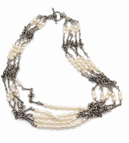 Pre-Owned Silpada 5-Strand Sterling Silver Pearl Necklace - Retired Design