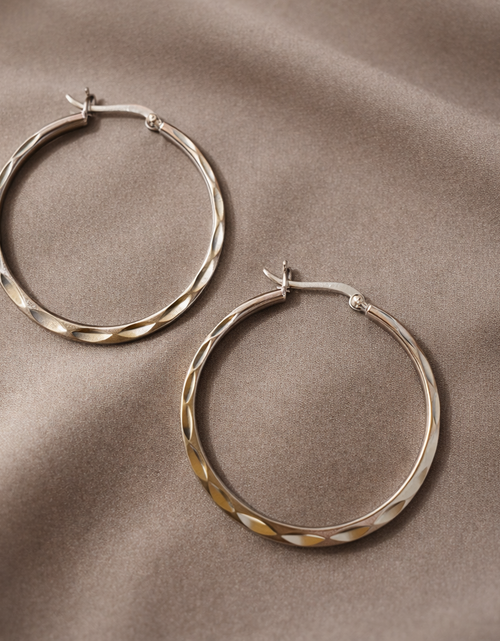 Load image into Gallery viewer, 925 Sterling Silver “Luxe Facet Hoop” Earrings – Polished Statement Hoops
