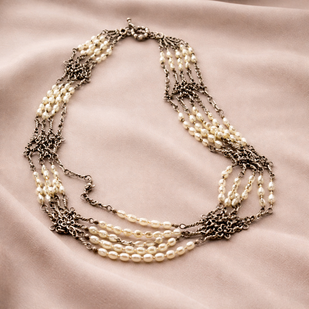 Pre-Owned Silpada 5-Strand Sterling Silver Pearl Necklace - Retired Design
