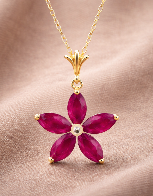 Load image into Gallery viewer, Simply Savvy “Crimson Bloom” Ruby Pendant – 1.4 CTW 14K Gold Necklace
