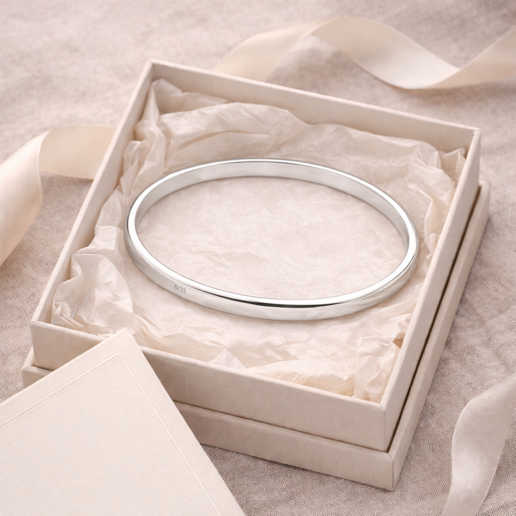 925 Sterling Silver “Essential Classic” Round Bangle – Polished 7mm Bracelet