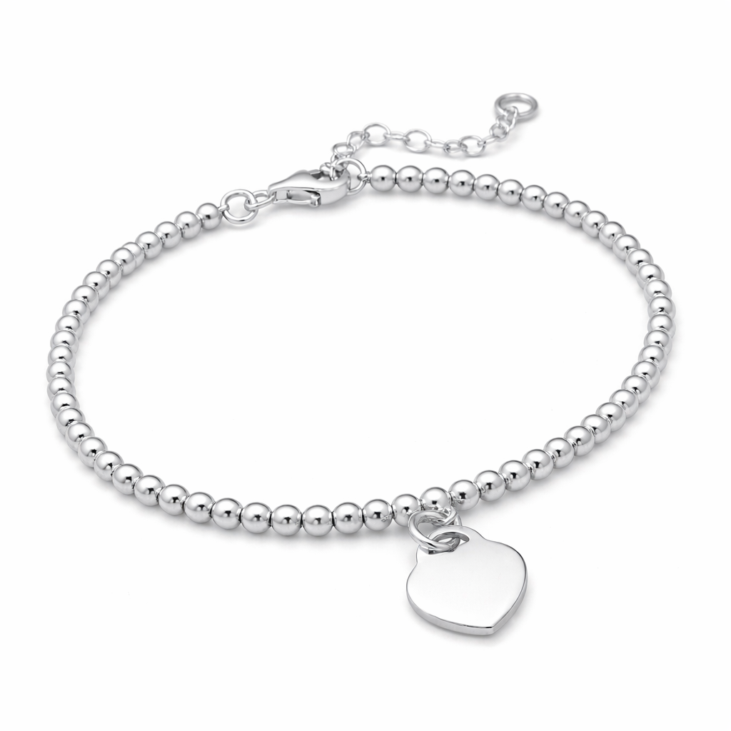 925 Sterling Silver "Petite Heart Signature" Bracelet with Engravable Heart Charm