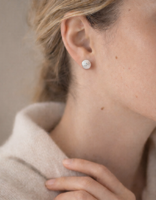 Load image into Gallery viewer, 925 Sterling Silver “Soft Hammered Dome Stud” Earrings – Minimalist Textured Studs
