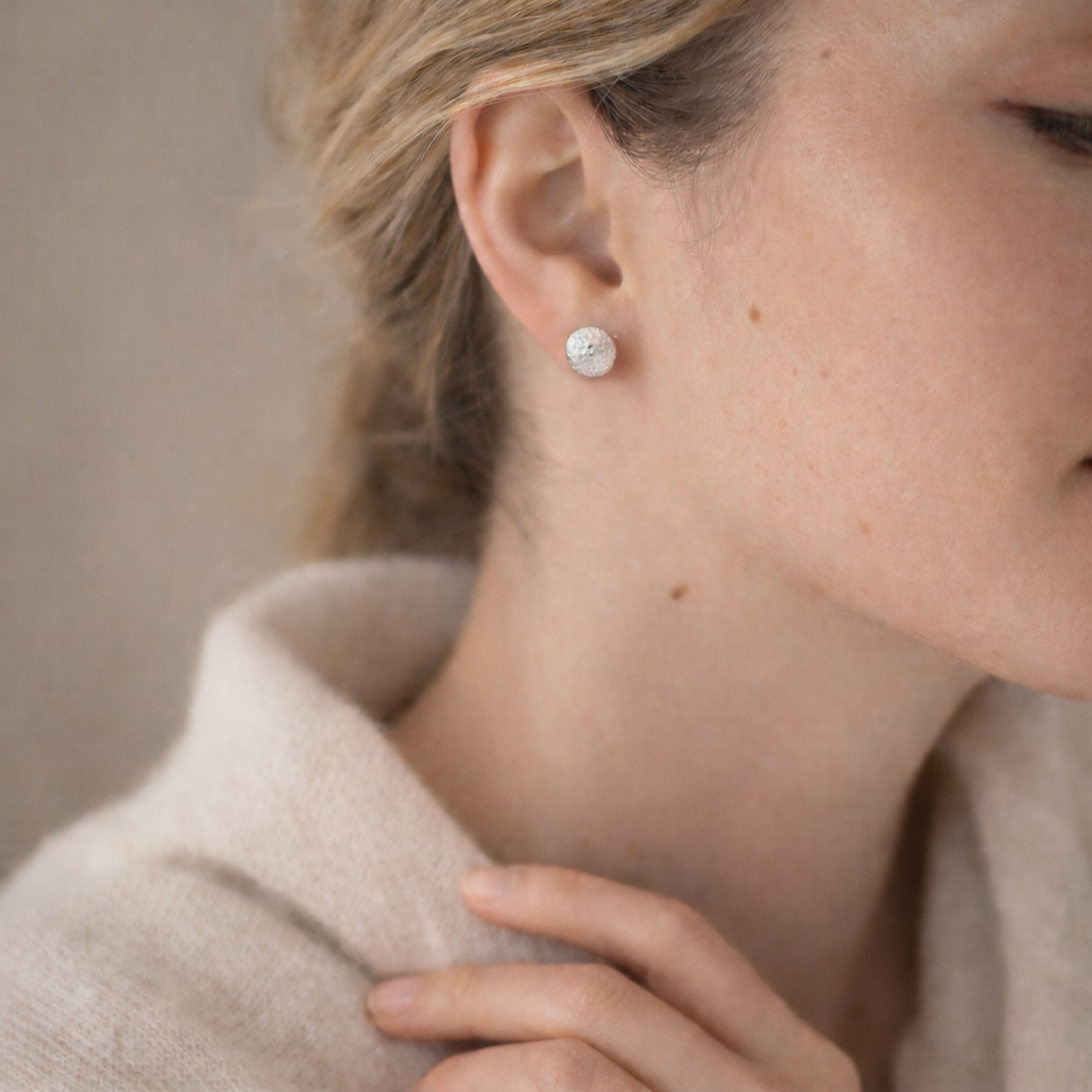 925 Sterling Silver “Soft Hammered Dome Stud” Earrings – Minimalist Textured Studs