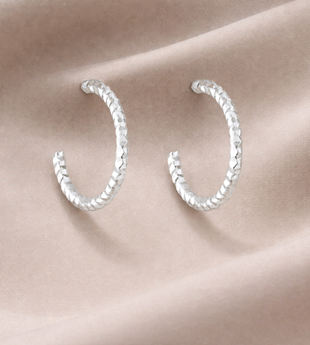 925 Sterling Silver “Facet Curve Open Hoop” Earrings