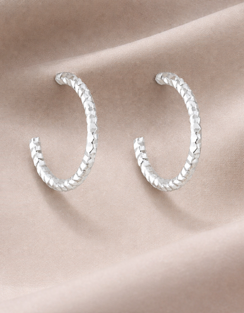 Load image into Gallery viewer, 925 Sterling Silver “Facet Curve Open Hoop” Earrings
