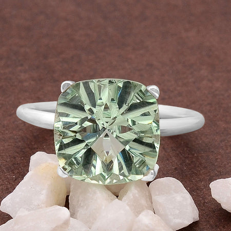 Green Sapphire Simulated Ring 925 Sterling Silver 12mm Size 7.5
