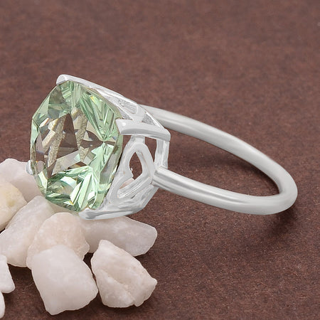 Green Sapphire Simulated Ring 925 Sterling Silver 12mm Size 7.5