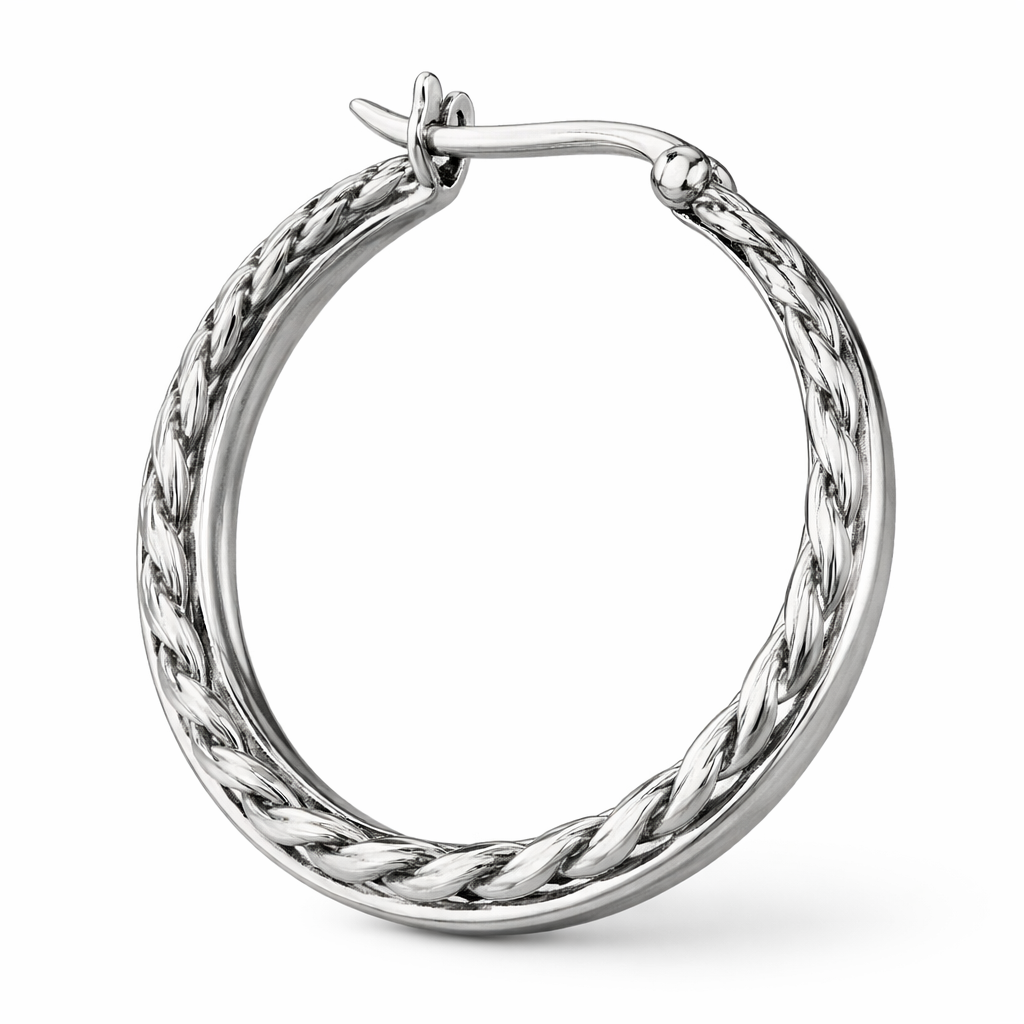 Sterling Silver “Dual Twist Luxe Hoops” Earrings – Braided & Polished Medium Hoops