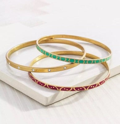Pre-Owned SILPADA K & R "Carnivale" Brass Crystal Enamel Bangle Set (3) - Retired Design
