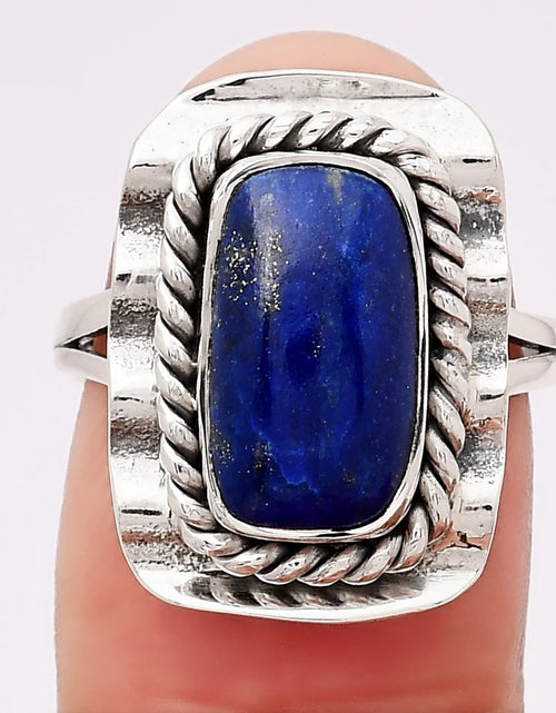 Load image into Gallery viewer, Natural Lapis Lazuli Ring 925 Sterling Silver Statement Ring Size 7 Vintage Style

