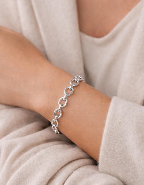 Load image into Gallery viewer, 925 Sterling Silver Open Link Chain Bracelet – "Modern Loop Link"
