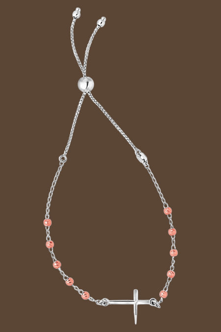 Sterling Silver Two-Tone Adjustable Cross Bracelet