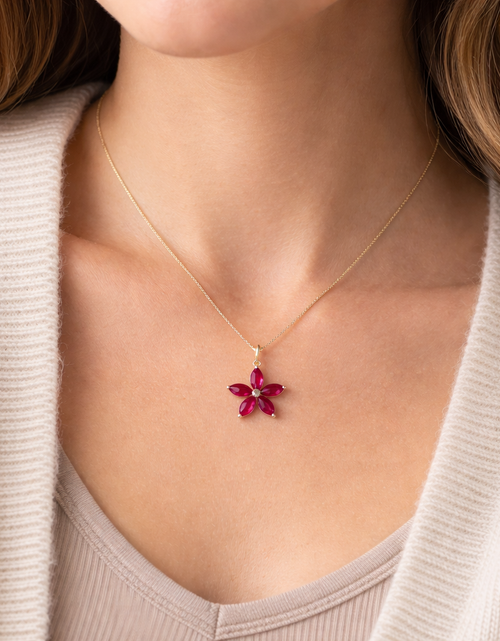 Load image into Gallery viewer, Simply Savvy “Crimson Bloom” Ruby Pendant – 1.4 CTW 14K Gold Necklace
