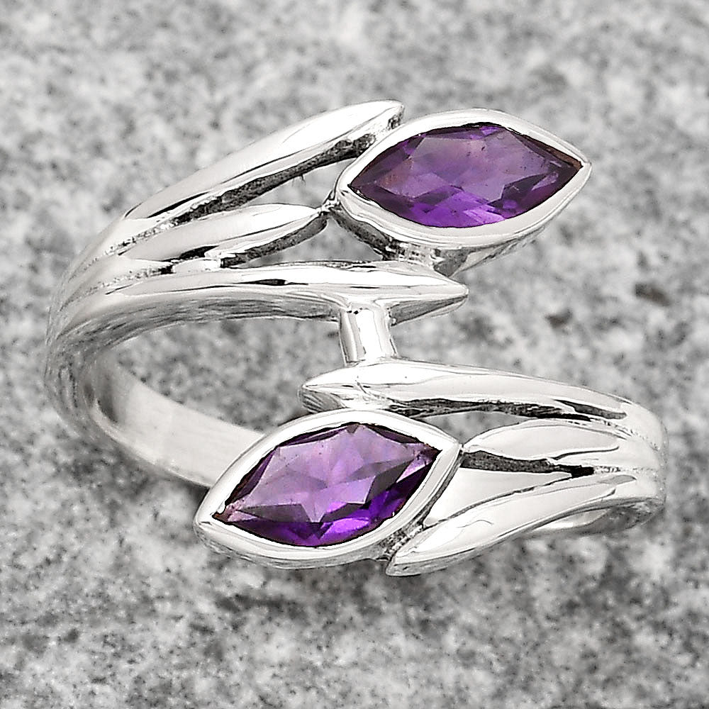 Sterling Silver Amethyst Bypass Ring Size 7 – Marquise Gemstone Wrap Ring