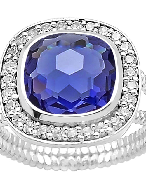 Load image into Gallery viewer, Sterling Silver Cushion Cut Simulated Tanzanite Ring CZ Halo Size 6 Statement Ring
