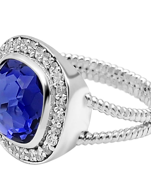 Load image into Gallery viewer, Sterling Silver Cushion Cut Simulated Tanzanite Ring CZ Halo Size 6 Statement Ring
