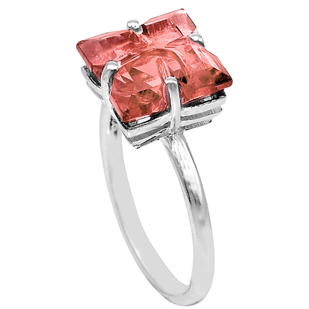 Peach Morganite Ring 925 Sterling Silver Square 10mm Size 7 Statement Ring