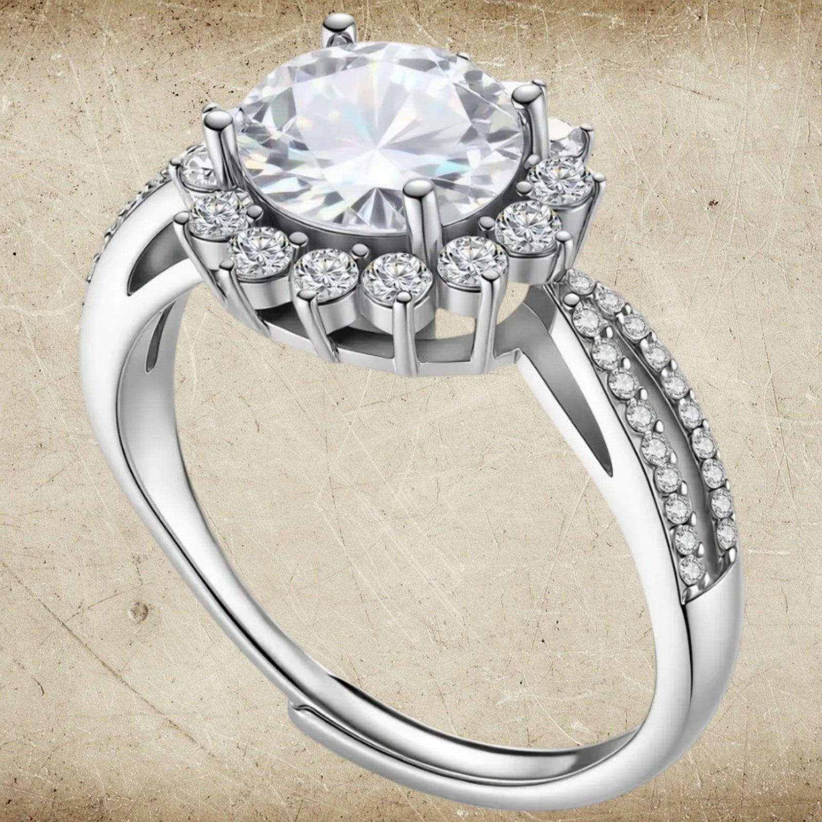 Simply Savvy Stellar Halo Moissanite Ring