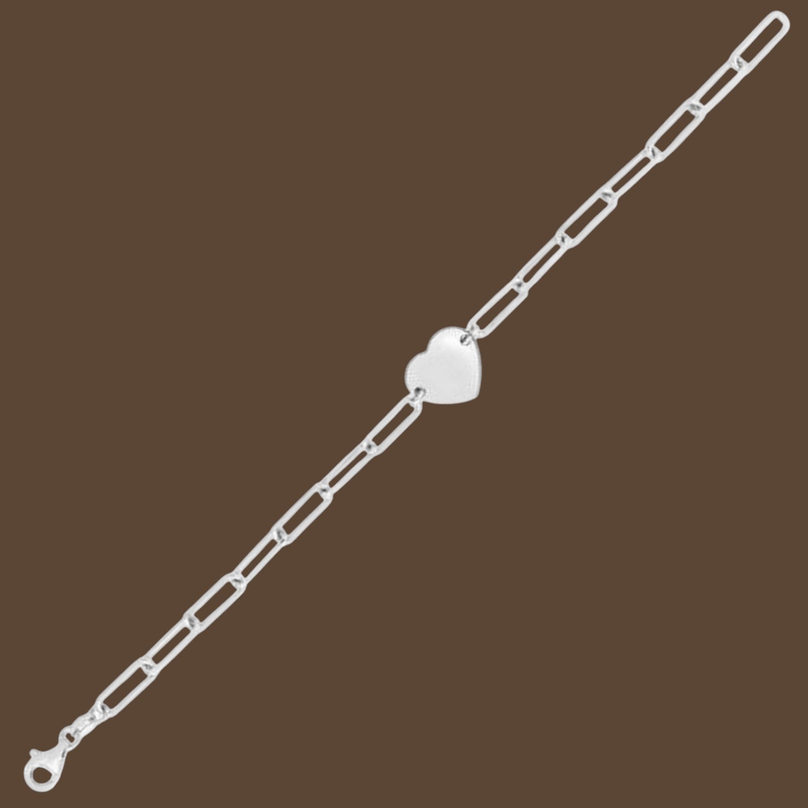 Sterling Silver Rhodium-Plated Engravable Heart Paperclip Bracelet