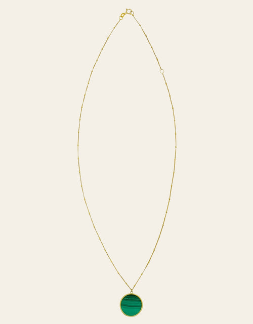 Load image into Gallery viewer, 14K Yellow Gold Malachite Inlay Circle Necklace – Adjustable 16 to 18 Inch
