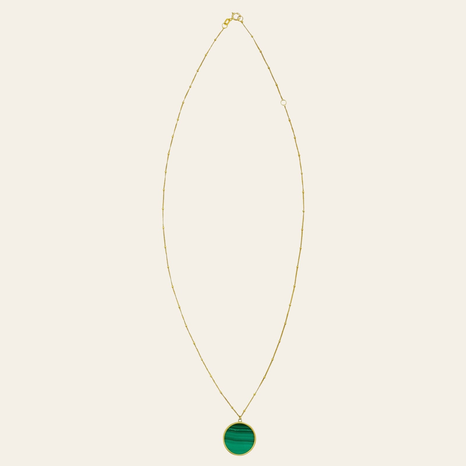 14K Yellow Gold Malachite Inlay Circle Necklace – Adjustable 16 to 18 Inch
