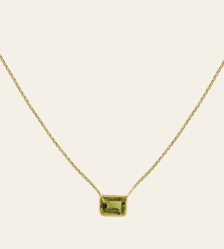 14K Yellow Gold Emerald-Cut Peridot Necklace 18 Inch