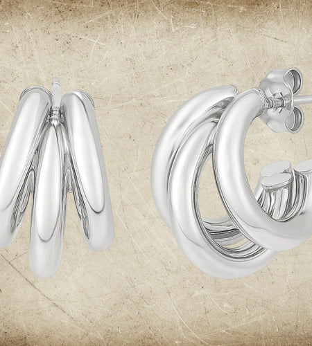 Sterling Silver Triple Barrelled Strand Hoop Earrings