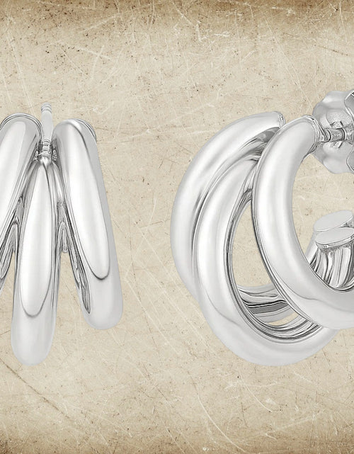 Load image into Gallery viewer, Sterling Silver Triple Barrelled Strand Hoop Earrings
