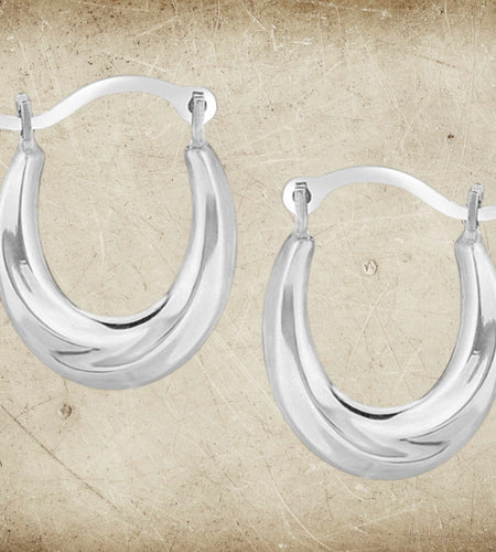 10K White Gold Oval Hoop Earrings