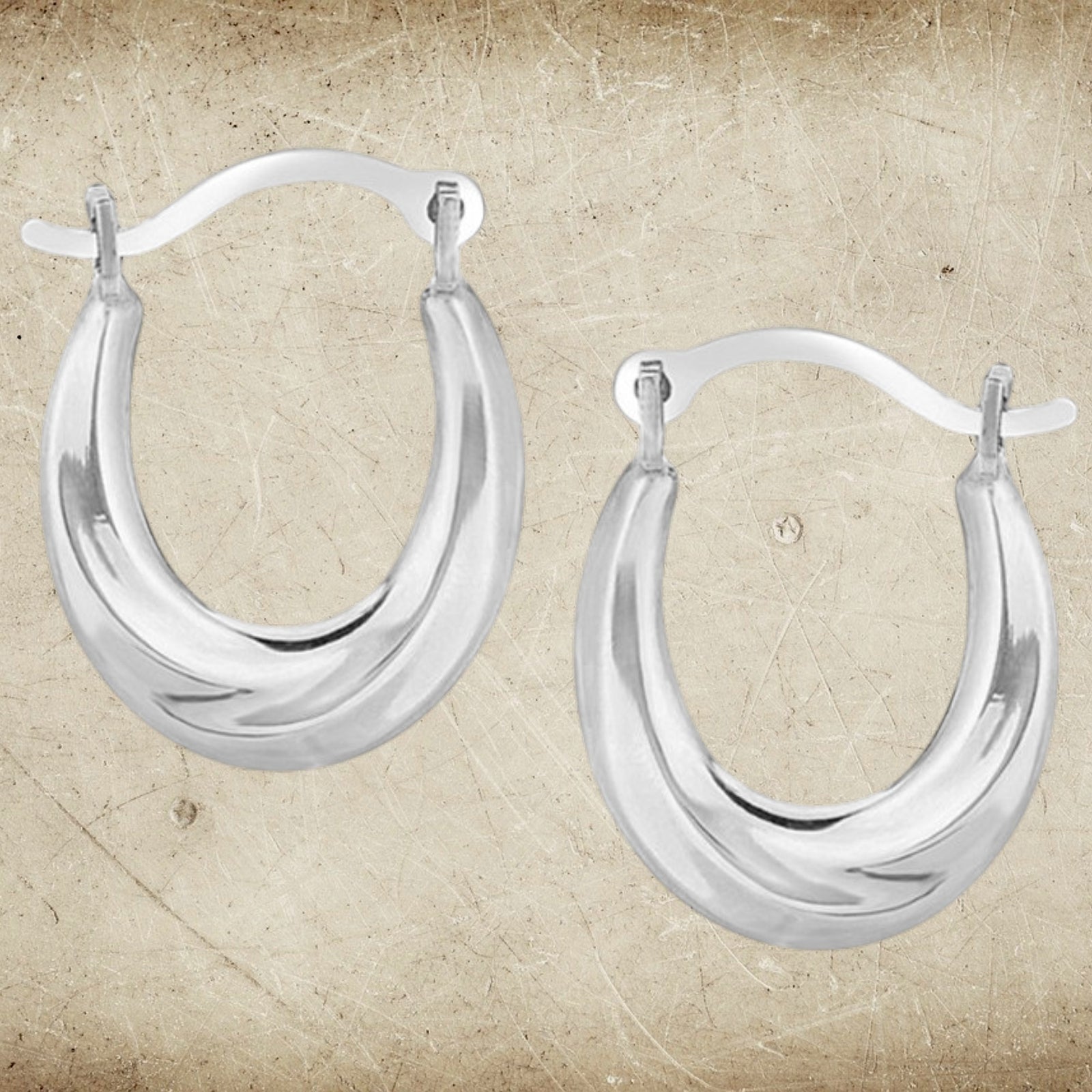 10K White Gold Oval Hoop Earrings