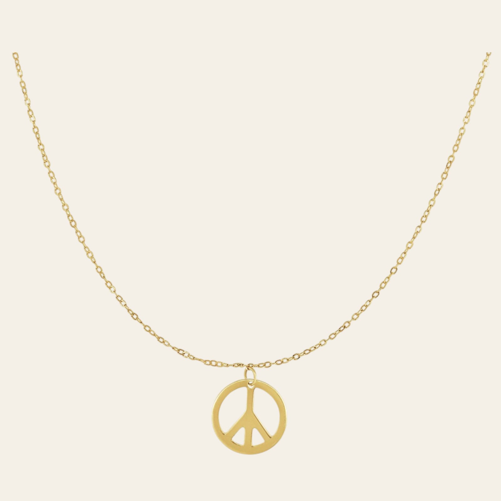 14K Yellow Gold Peace Symbol Pendant Necklace 17 Inch